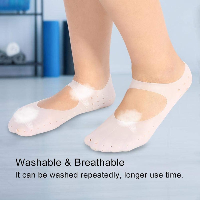 woobles Silicone Gel Moisturizing Socks, Foot Anti-Cracking Protector Foot Care Tool Prevention Socks Relieve Plantar Fasciitis Pain Heel Bone Spur Pain Soften Dead Skin Dry Cracked Skin (L-White) - Image 4
